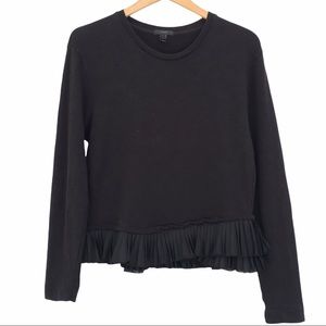 J. Crew Crewneck Black Sweatshirt with Asymmetrical Layered Satin Ruffle Hem  M